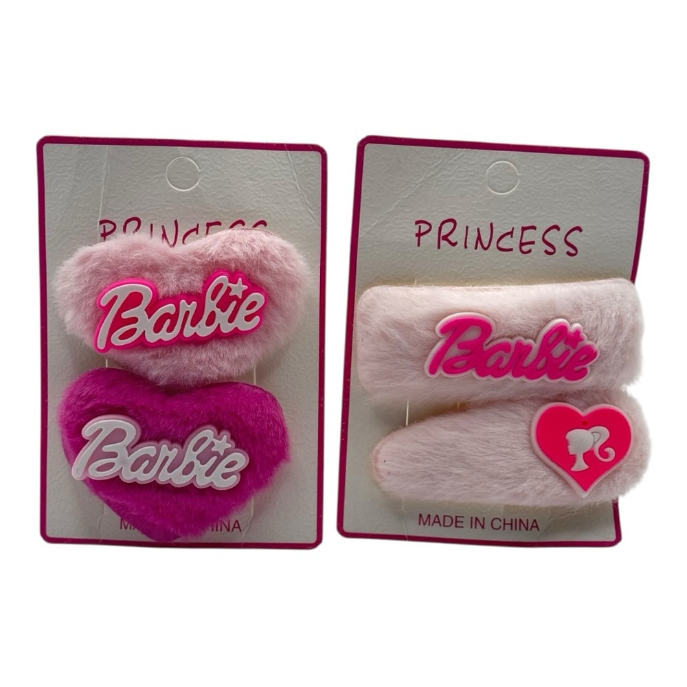 Barbie Pink 4 piece Fuzzy Hair Clips Set